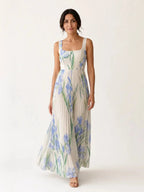 Leonora | Vestido largo floral con falda plisada