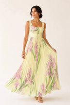 Leonora | Vestido largo floral con falda plisada