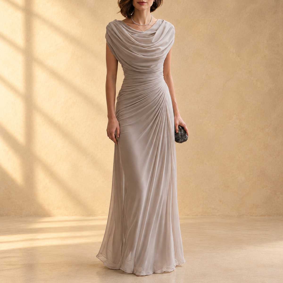 Naira | Vestido largo drapeado con cuello caído