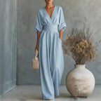 Noelle | Vestido con escote en V, espalda descubierta y mangas fluidas