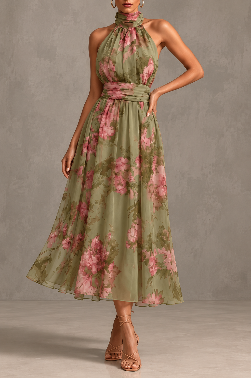 Livia | Vestido largo floral con cuello halter