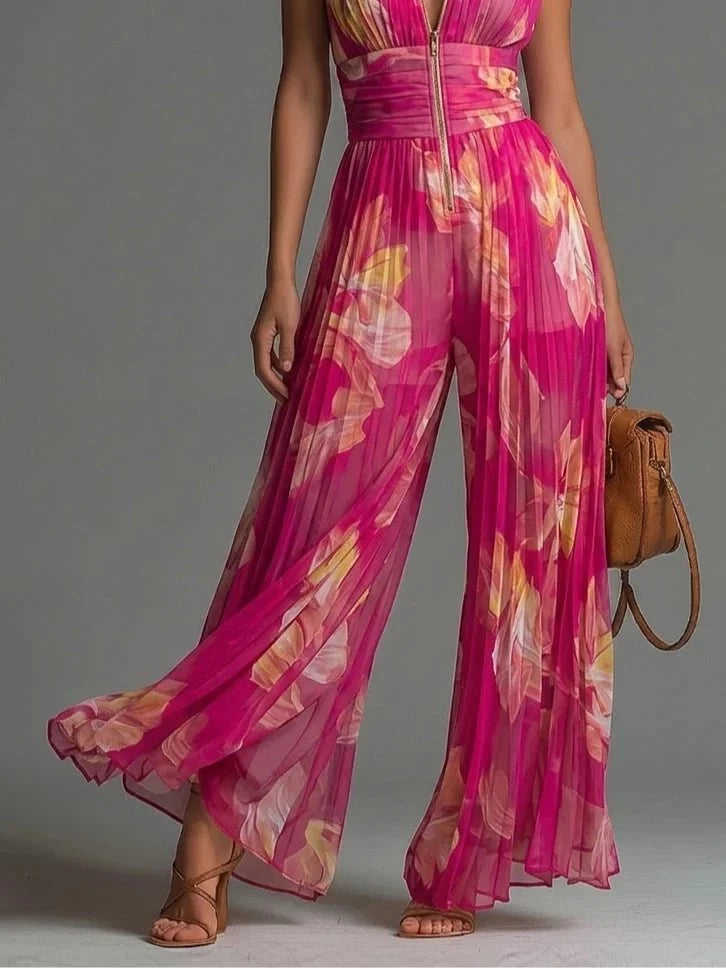 Samara | Jumpsuit floral de chiffon con cintura plisada