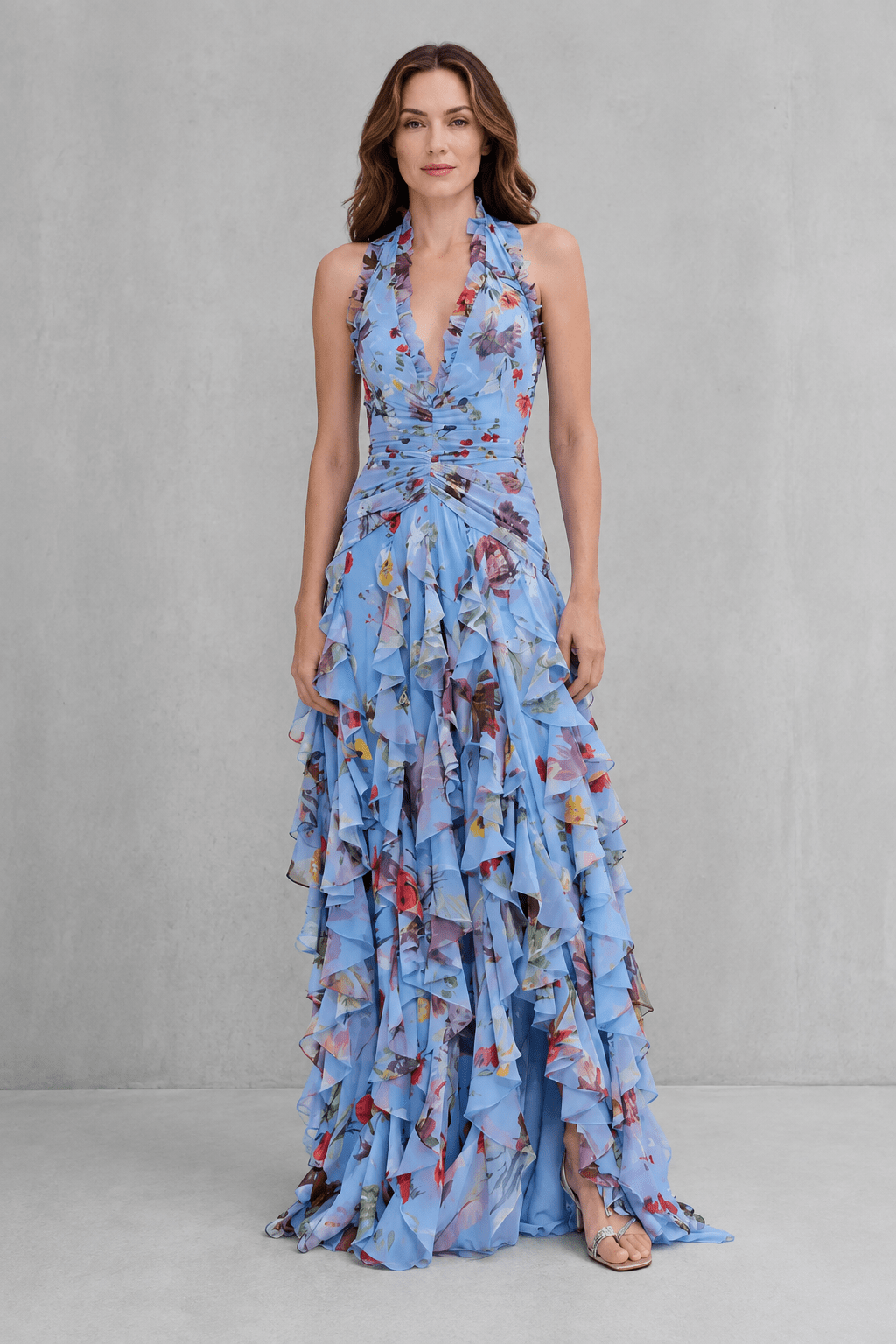 Tania | Vestido largo floral con cuello halter