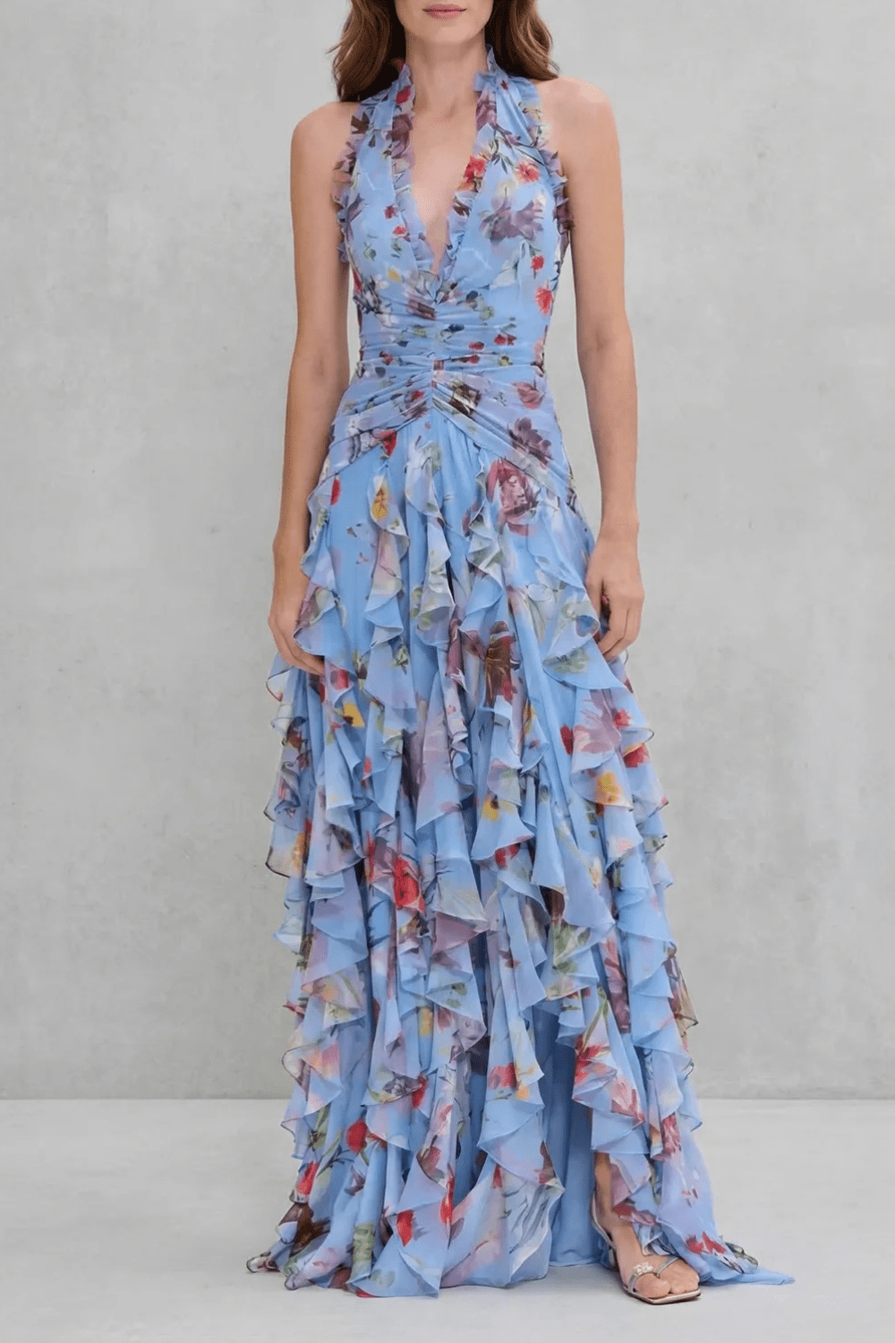 Tania | Vestido largo floral con cuello halter