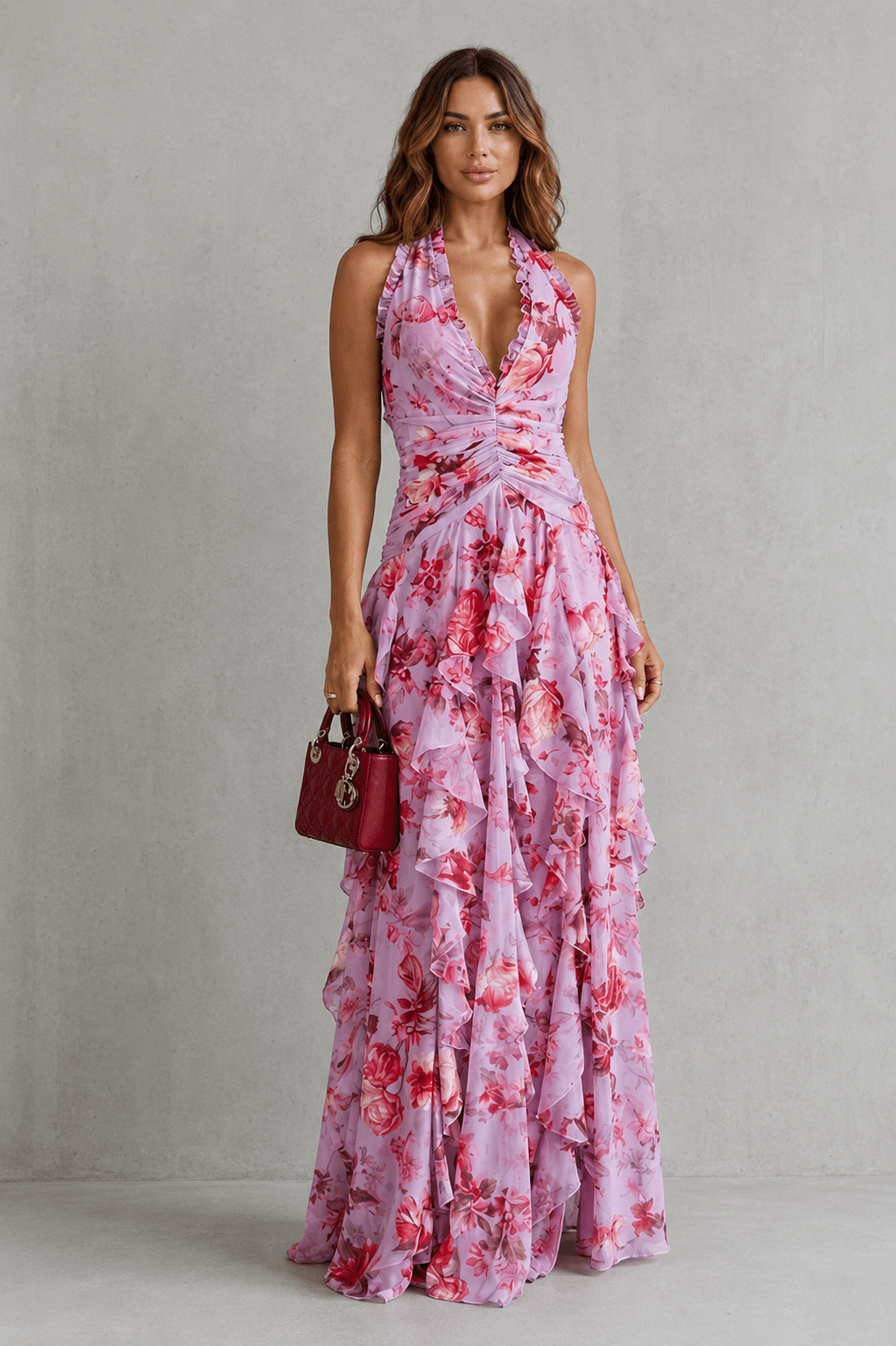 Tania | Vestido largo floral con cuello halter
