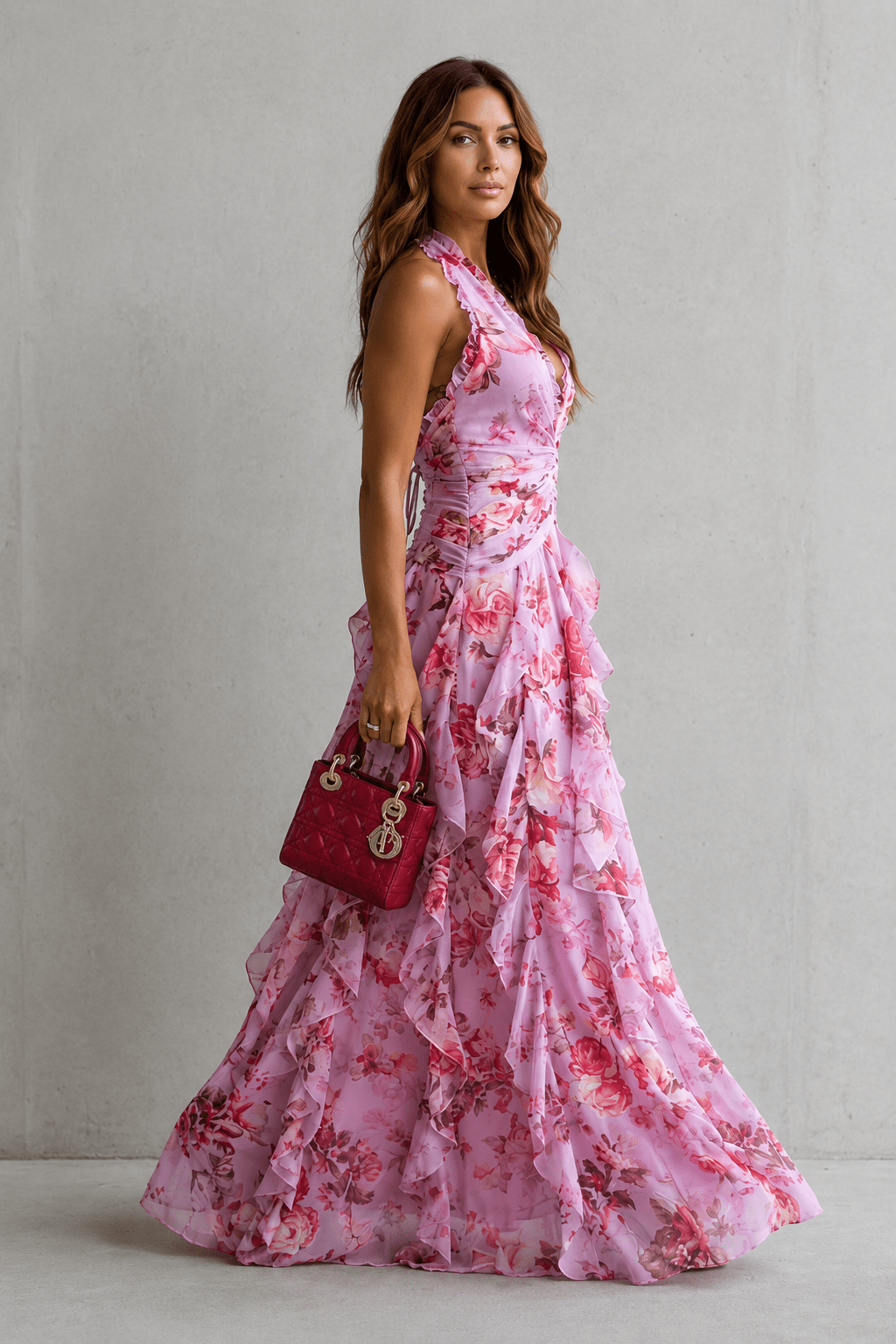 Tania | Vestido largo floral con cuello halter