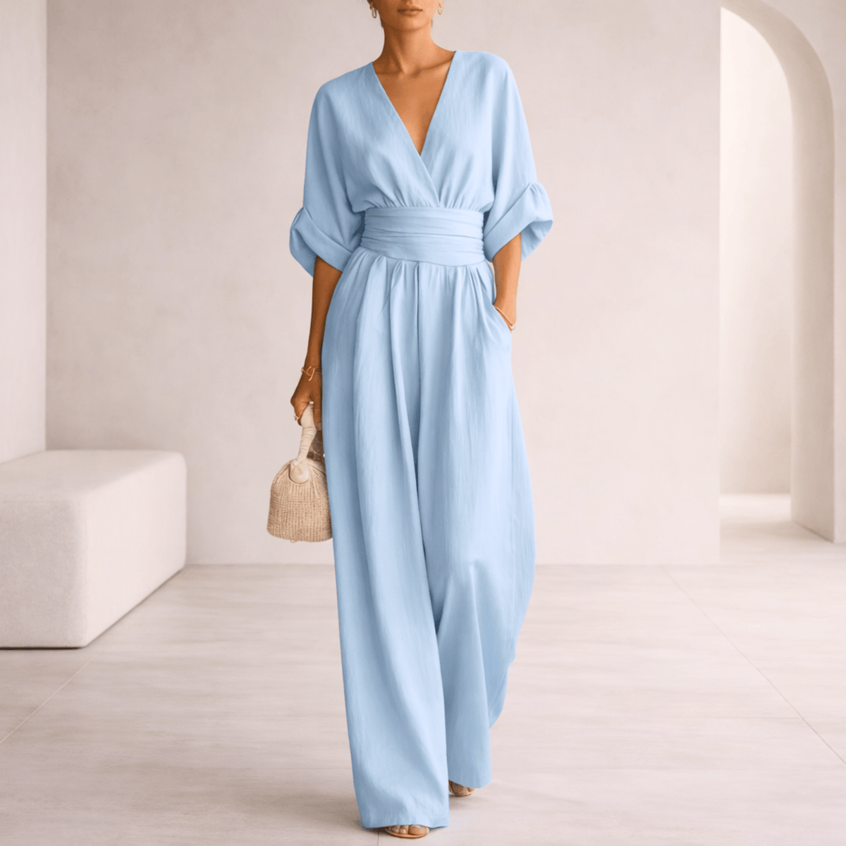 Elina | Jumpsuit de pierna ancha con escote en V